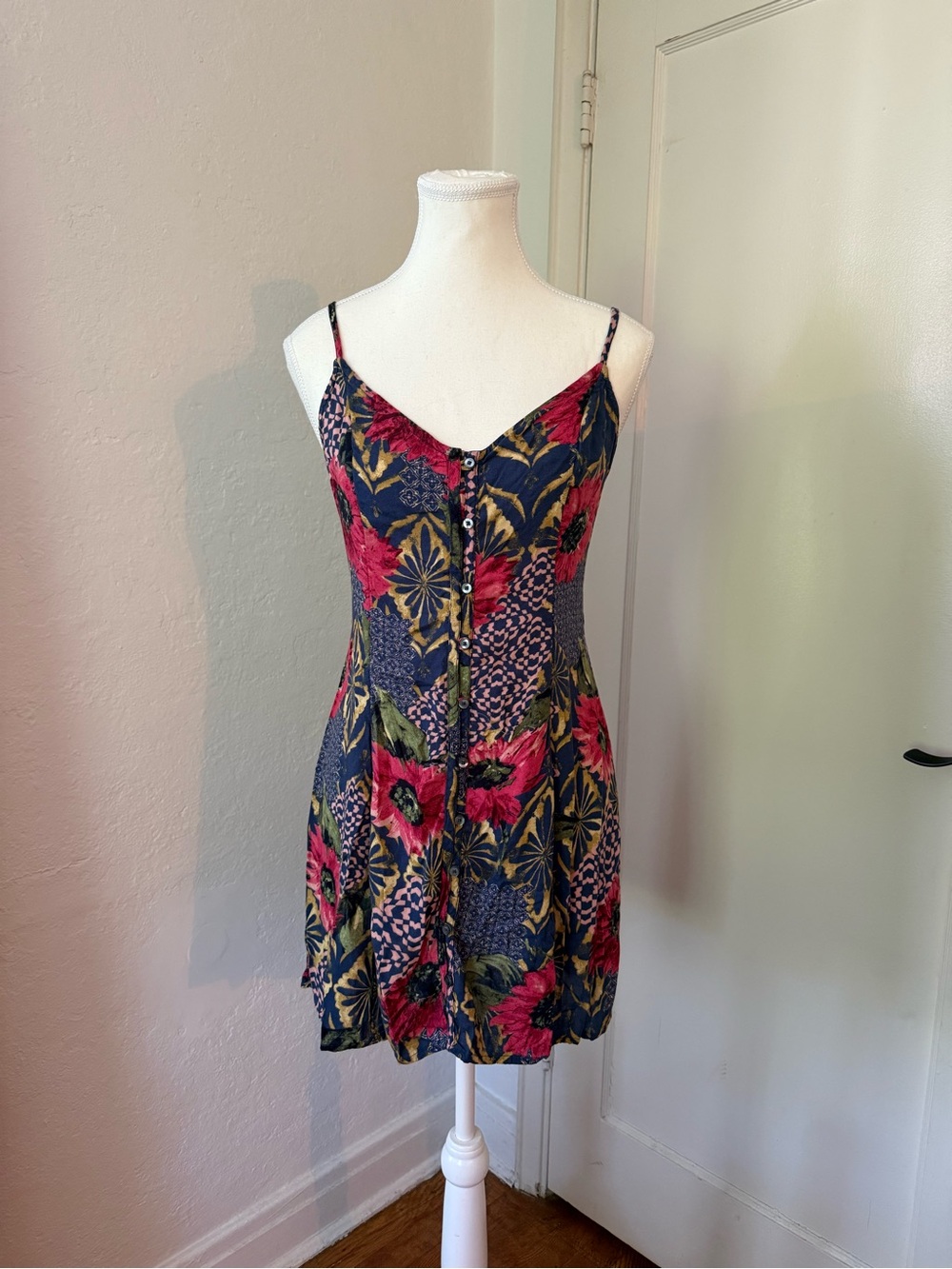 Abercrombie & Fitch Navy Floral Mini Dress with Pink and Green Accents